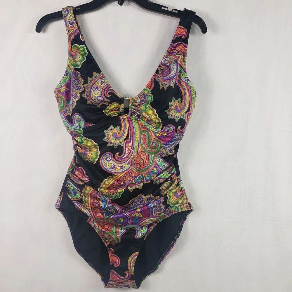 Lauren Ralph Lauren One-Piece Swimsuit Women's 6 Paisley Bordado Ruched